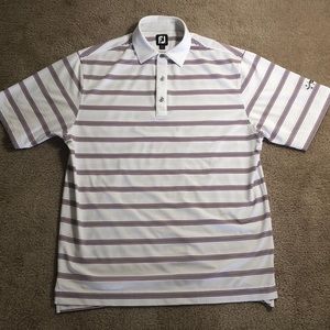 FootJoy Striped Golf Polo- White/Purple - Large